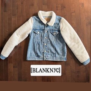 Blank NYC jean Jacket with Cream Sherpa Sleeves